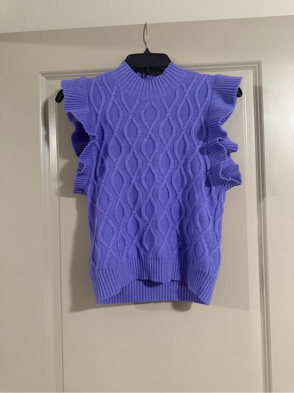 eesome Lavender Cable-Knit Ruffle Sleeve Mock Neck Sweater Vest